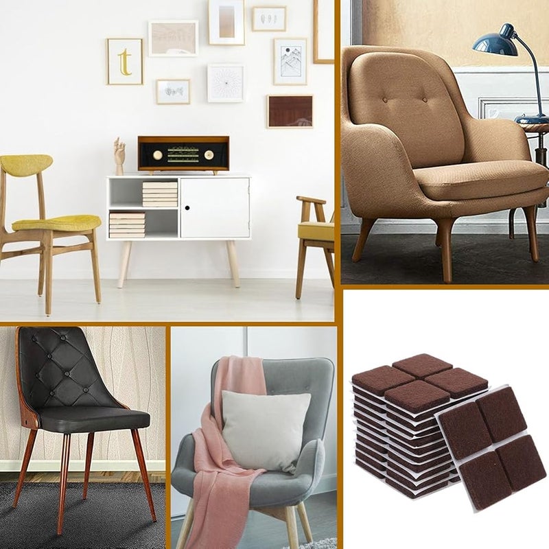 Brown 48 Pcs Non Slip Felt Furniture Pads For Hardwood Floors Chair Leg Protectors - Image 4